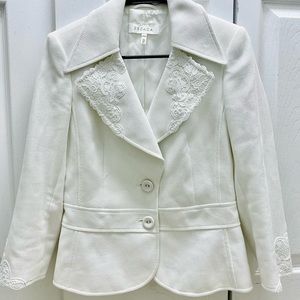 ESCADA 36 S White Blazer Jacket Lace Buttons